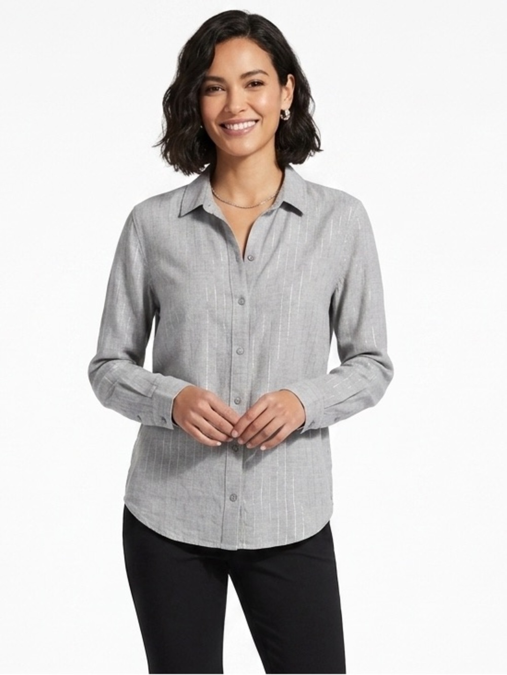 Bella Dahl Revolve light grey button front shirt Medium
